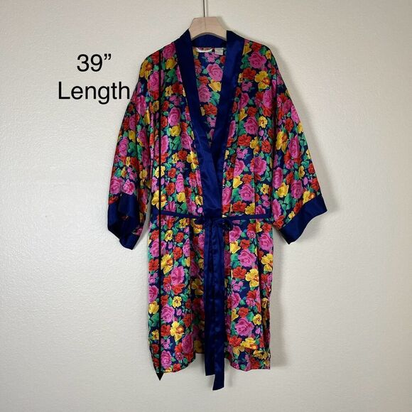 Vintage Victoria's Secret Gold Label Women Floral Satin Short Robe Sleepwear 90s - Picture 5 of 17